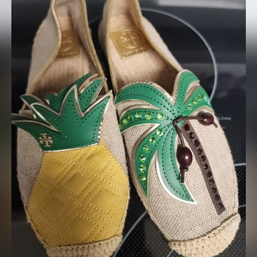 Tory Burch Women's Pineapple Espadrilles - Green and Yellow Size 5 NEW